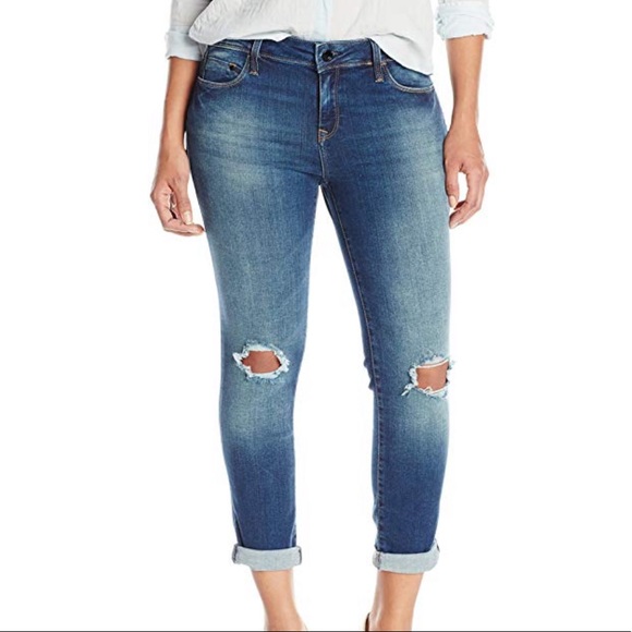 Distressed High Rise Boyfriend Jeans Ripped Denim - Picture 3 of 8